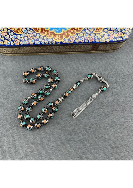 Firuze Işlemeli Oltu Taşı Tespih