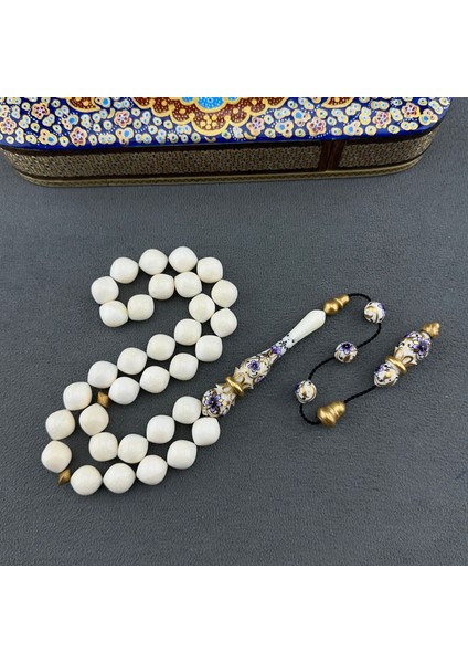 Tezhip Sanatı 23 Ayar Altın Mine Işlemeli Mors Özü Tespih