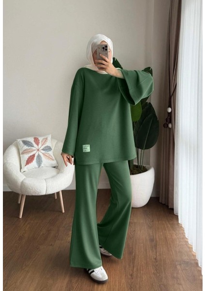 Kadın Ispanyol Paça Pantolon Ikili Takım M25114 - Yeşil