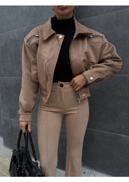 Full Likralı Süet Ispanyol Paça Pantolon