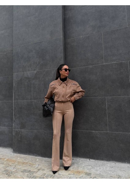 Full Likralı Süet Ispanyol Paça Pantolon modelleri