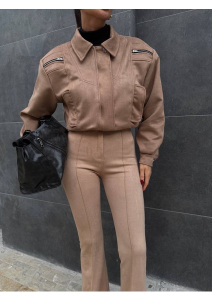 Full Likralı Süet Ispanyol Paça Pantolon