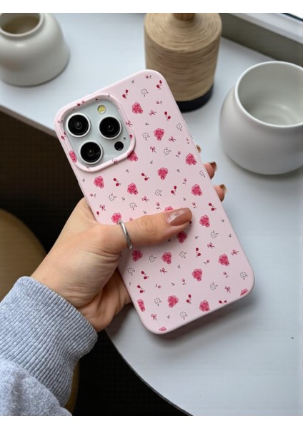 iPhone 16 Pro Max Uyumlu Pembe Çiçek Desenli Lansman Liquid Silikon Yumuşak Kılıf fırsatları
