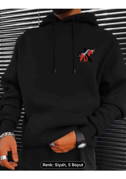 Erkek Rahat Polyester Kapüşonlu Sweatshirt, Boğa Baskılı, Örme Kumaş, Uzun Kollu , Ilkbahar Sonbahar
