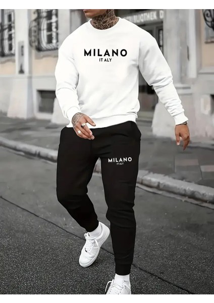 Milano, Italya'da Bulunan 2 Adet Güzel Şehir Baskılı Erkek Rahat Eşofman Takımı