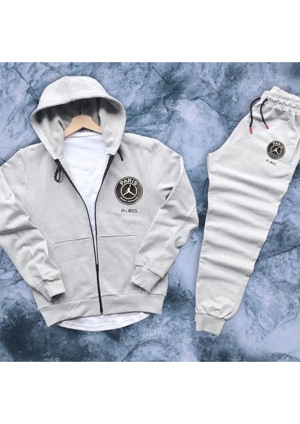 2 Iplik Penye Şardonlu Kapüşonlu Boydan Fermuarlı Eşofman Takımı Thejorparis Baskılı Sweatshirt Tk