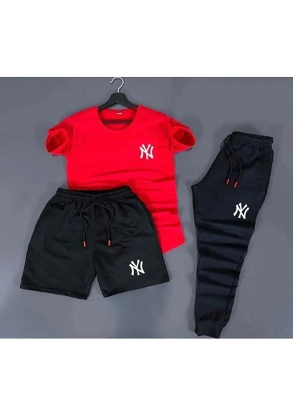 Optimist Unisex Yeni Sezon Ny Baskılı Tshirt-Şort-Eşofman Altı 3’lü Set Takım