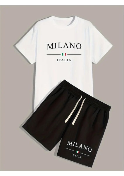 Milano Italya Yazı Baskılı, Erkek 2 Parça Kıyafet