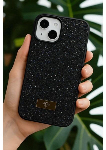 iPhone 14 Plus / 15 Plus Uyumlu – Elmas Tasarımlı, Siyah Taşlı, Işıltılı Pırlanta Silikon Kılıf fırsatları