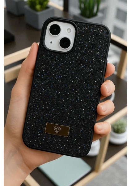 iPhone 14 Plus / 15 Plus Uyumlu – Elmas Tasarımlı, Siyah Taşlı, Işıltılı Pırlanta Silikon Kılıf indirimleri