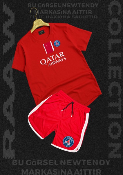 Paris Qatar Airways Baskılı Beyaz Tişört Basket Şort Erkek Spor Takım Kombin Yazlık