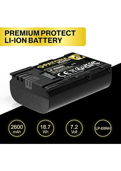 Protect V1 LP-E6NH Pil 2250 Mah 16.2 Wh 7.2V Kaliteli Pil, Ntc Sensörlü ve V1 Muhafazalı, Akıllı Sistem, En Yeni Nesil modelleri