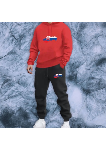 Slovakya Bayrağı Grafik Özel Tasarım Rahat Mevsimlik Kanguru Sweatshirt-Eşofman