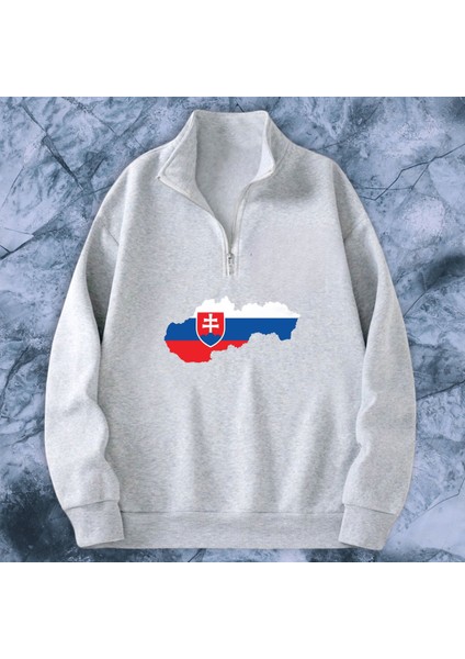 Slovakya Bayrağı Grafik Özel Tasarım Rahat Oversize Mevsimlik Sweatshirt