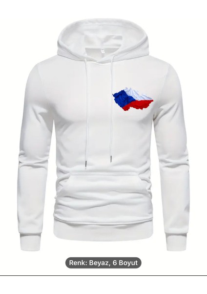 Çek Cumhuriyeti Bayrak Özel Grafik Baskılı Kanguru Sweatshirt