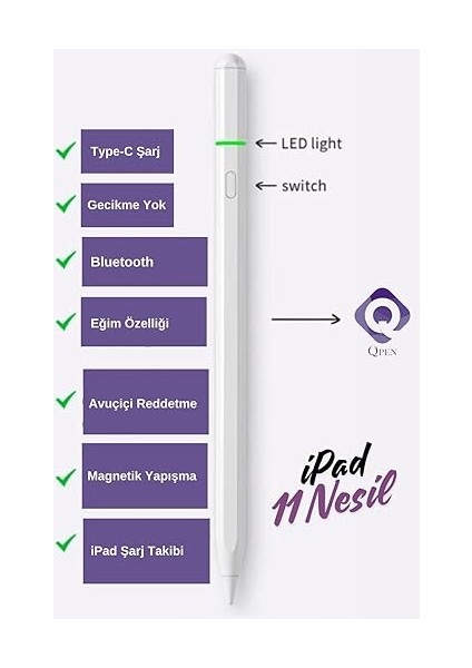 Pencil 11 Nesil 11 2025 A16 M3 Uyumlu Avuçiçi Red Eğim Özellikli Bluetoothlu Dokunmatik Kalem indirimleri