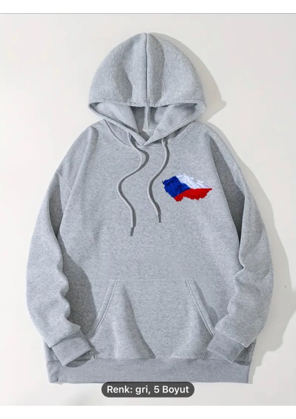 Çek Cumhuriyeti Bayrak Özel Grafik Baskılı Kanguru Sweatshirt
