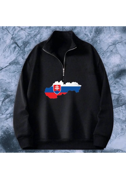 Slovakya Bayrağı Grafik Özel Tasarım Rahat Oversize Mevsimlik Sweatshirt