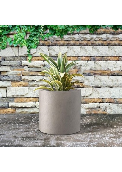 12.6 "dia Yuvarlak Beton Saksı, Modern Stil Büyük Silindirik Bitki Saksısı, Drenaj Deliği ve Iç Mekan Dış Mekan Veranda Için Kauçuk Tapa, Yıpranmış Beton indirimleri