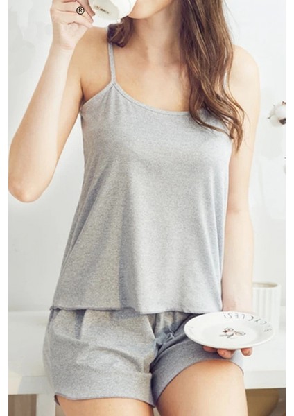 Kadın Gri Şortlu Penye Gecelik Takımı modelleri