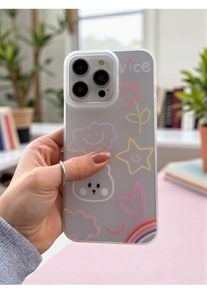 iPhone 14 Pro Max Uyumlu Nice Buzlu Görünüm Pastel Desenli Şeffaf Mat Silikon Kılıf fiyatları