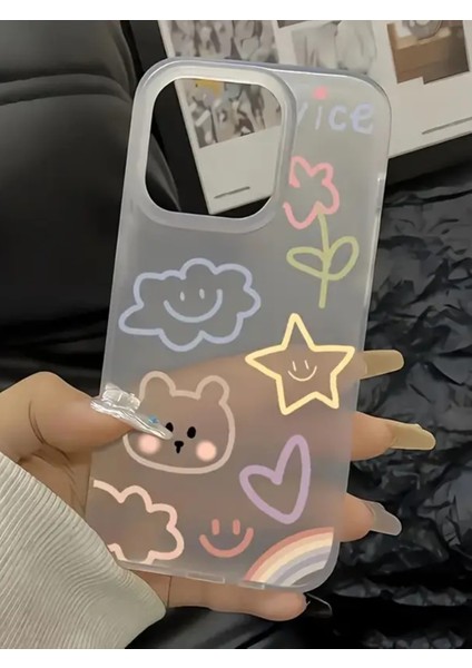 iPhone 14 Pro Max Uyumlu Nice Buzlu Görünüm Pastel Desenli Şeffaf Mat Silikon Kılıf