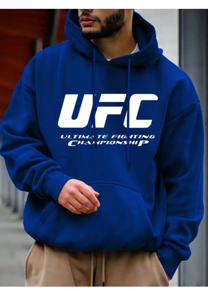 Mavi Ufc Ultimate Fighting Championship Erkek Rahat Polyester Kapüşonlu