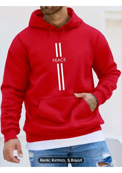 Peace Baskılı Kapüşonlu Sweatshirt, Erkekler Için Rahat Kapüşonlu Sweatshirt