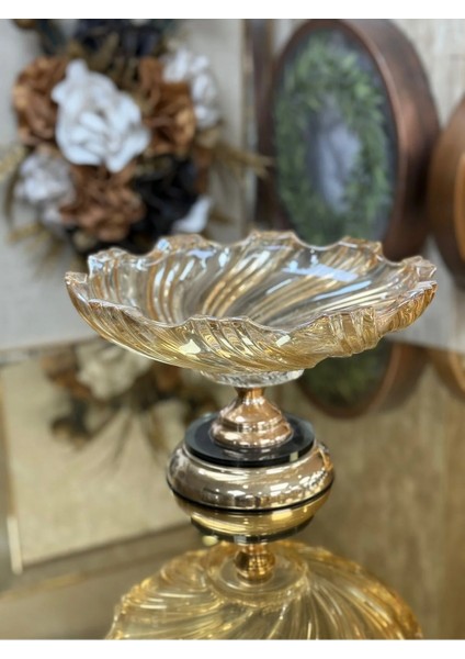 Siyah Ayaklı Cam Sunumluk Meyvelik Söz Nişan Dekoratif Aksesuar Gondol (39×30×15CM)