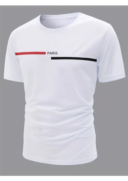 Erkek Günlük Alfabe Harf Baskılı Bisiklet Yaka T-Shirt