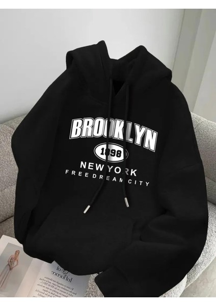 Brooklyn 1989 Freedom Cıty Print, Men's Drawstring Long Sleeve Sweatshirt