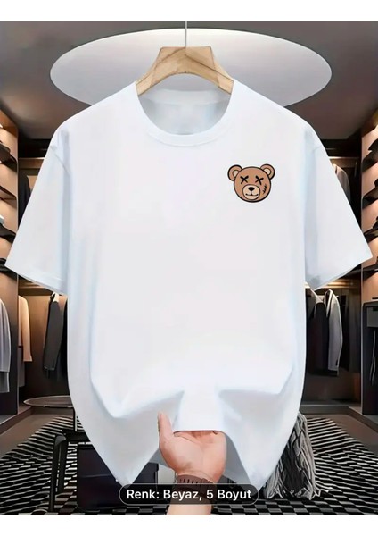 Oversize Pamuklu Yeni Sezon Göğüs Ayıcık Desenli Siyah Beyaz Renkli Thşört