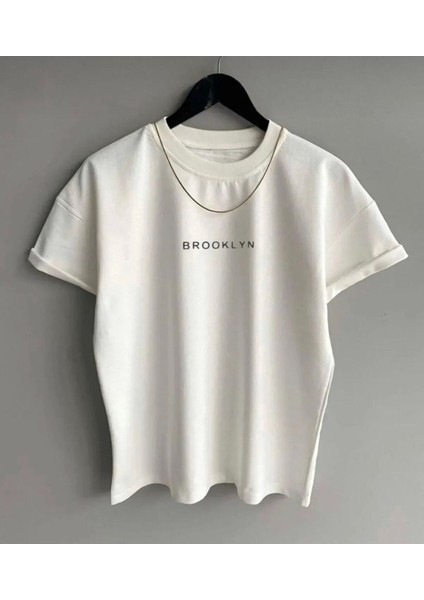 Yeni Sezon Pamuklu Brooklyn Yazılı Oversize Tshirt