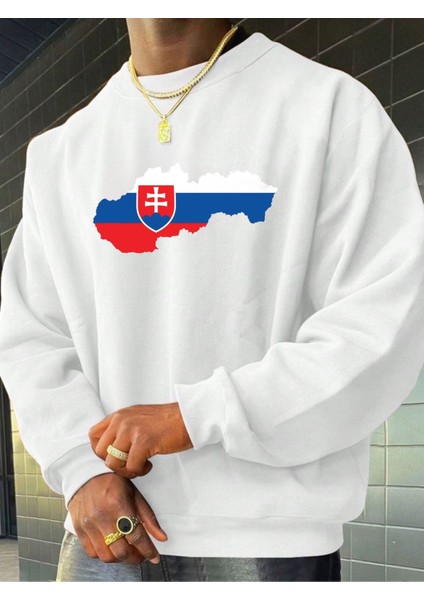 Slovakya Bayrağı Grafik Özel Tasarım Rahat Mevsimlik Bisiklet Yaka Sweatshirt