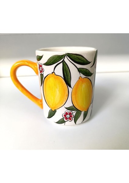 El Yapımı Seramik Kupa Limon Desenli