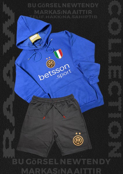 ✅ınter Logolu Kapüşonlu Sweatshirt ve Açık Şort Takımı Erkek Taraftar Spor Giyim Seti 2li Kombin