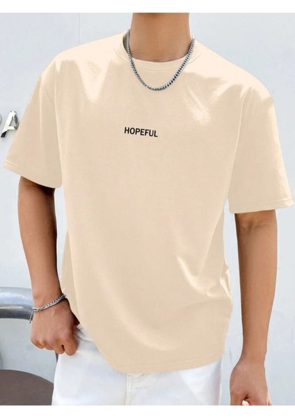 Unisex Yeni Sezon Oversize Hopeful Yazılı Baskılı Pamuklu Tshirt