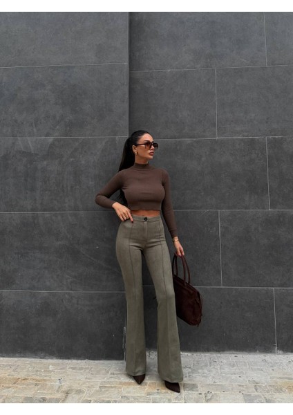 Full Likralı Süet Ispanyol Paça Pantolon