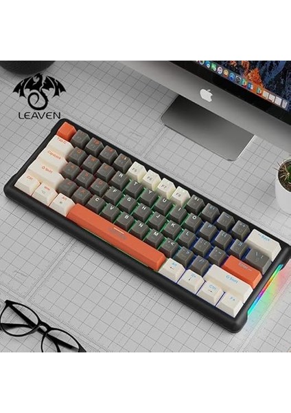Leaven K610 Mini Kablolu Mekanik Rgb Işıklı Klavye 61 Tuşlu Kırmızı Switch Kompak ve Şık Tasarım Ingilizce Q Klavye 10CM x 29CM (Kahverengi - Beyaz) fiyatları