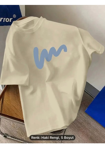 Line Grafik Baskılı Erkeklerin Yaratıcı Üstü, Rahat Kısa Kollu Crew Neck Oversize T-Shirt, Erkek