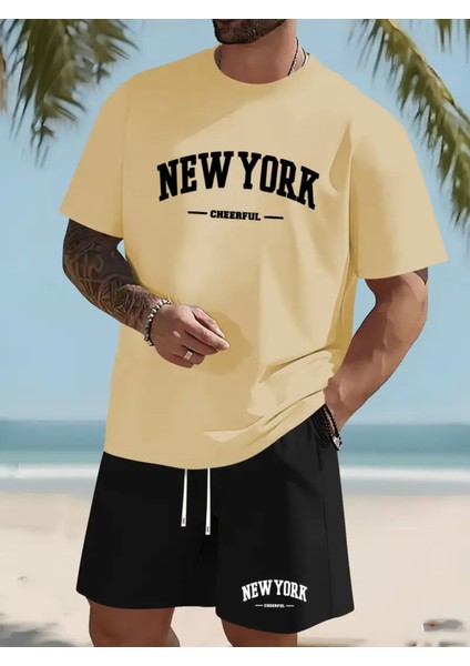 New York Neşeli Baskılı Erkek Yazlık Rahat Eşofman Takımı