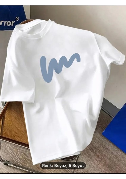 Line Grafik Baskılı Erkeklerin Yaratıcı Üstü, Rahat Kısa Kollu Crew Neck Oversize T-Shirt, Erkek