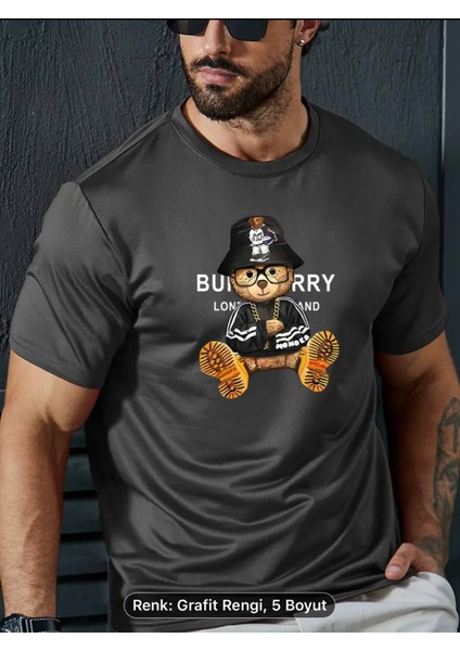 Erkekler Için Günlük Ayı Baskılı Tişört - Esnek, Rahat Bisiklet Yaka Tişört Yaz Için