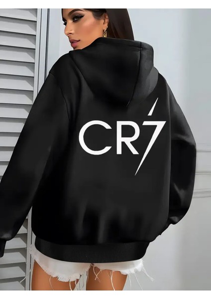 Cr7 Grafik Baskılı Kanguru Yaka Sweatshirt - Kadınlar Için Cepli Rahat Uzun Kollu