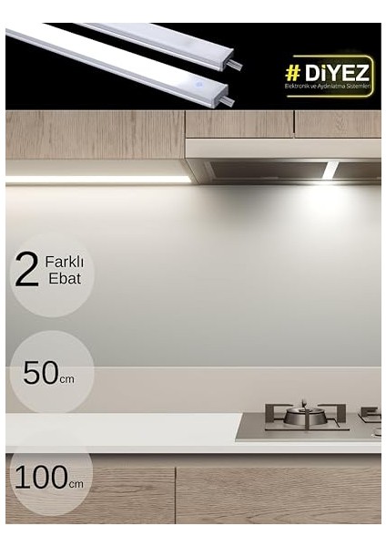 Dekoratif Mutfak Tezgah Üstü LED Lineer Aydınlatma - Dokunmatik On - Off Tuşlu (6500K Beyaz Işık, 50CM) fiyatları