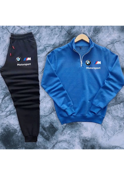 Içi Polar Mevsimlik Tüylenme Yapmaz Bmwmotorsport Göğüs Yarım Fermuarlı Sweathirt- Eşofman Altı