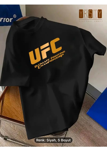 Oversize Pamuklu Yeni Sezon Varak Parlak Ufc Desenli Siyah Beyaz Renkli Thşört