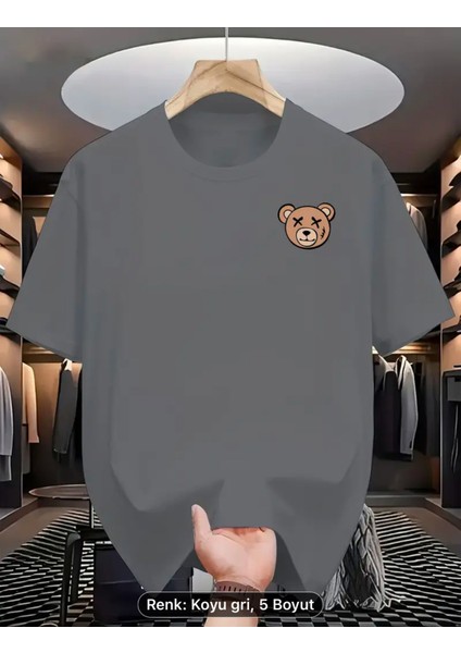 Oversize Pamuklu Yeni Sezon Göğüs Ayıcık Desenli Siyah Beyaz Renkli Thşört