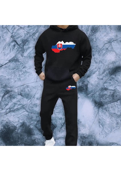 Slovakya Bayrağı Grafik Özel Tasarım Rahat Mevsimlik Kanguru Sweatshirt-Eşofman