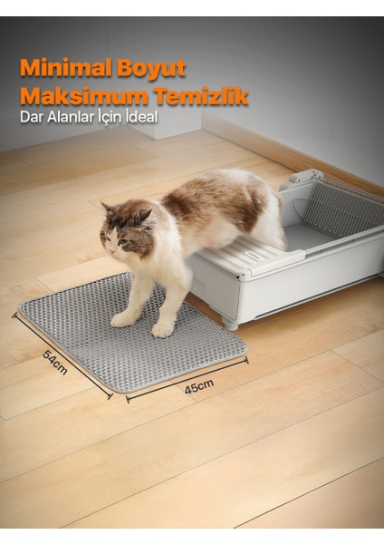 Elekli ve Hazneli Kedi Kumu Paspası | Tüm Kedi Tuvaletleri Için Uyumlu | Kaliteli Dolgu Malzeme, Hijyenik, Yıkanabilir